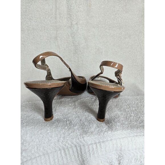 Etienne Aigner Vintage Womens Kitten Heels Size 11 Brown Tan Peep Toe Sling Back - Picture 3 of 7